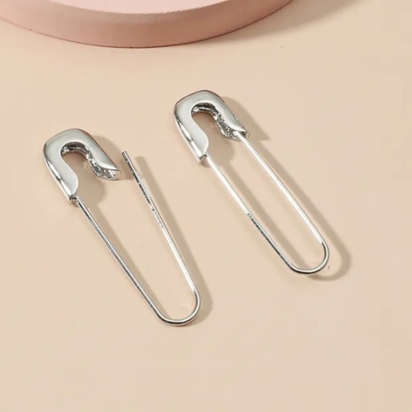 Silver Safety Pin Oversized Earrings - Picture 3 of 5